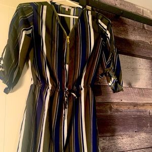 Stella Tweed Blue & Navy Vertical Stripe Dress